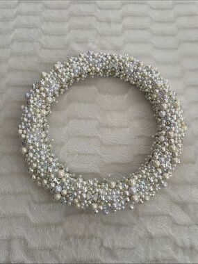 Pearl Beaded Decorative Wreath - White